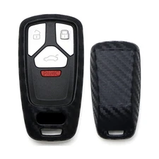 iJDMTOY Carbon Fiber Finish Soft Silicone Key Fob Cover Compatible with Audi ...
