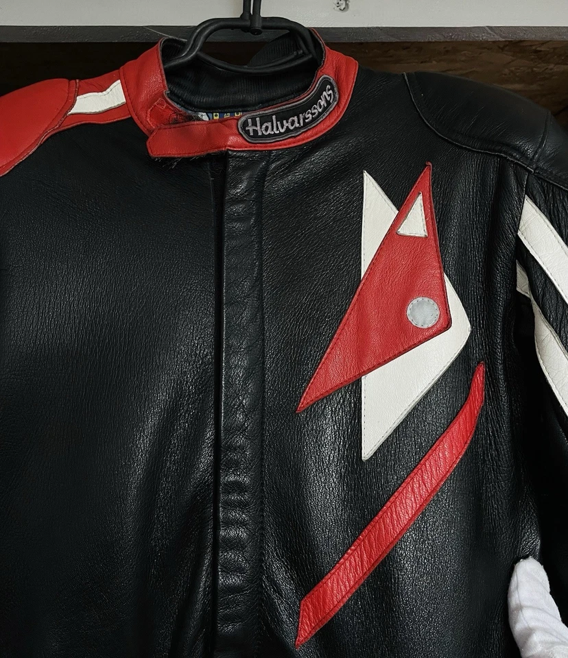 Vintage 90's HALVARSSONS Leather Motorcycle PRO Men’s Suit Size M - Image 3 of 4