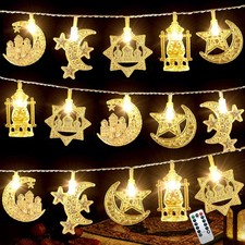 Ramadan String Lights, 9.8ft 20LEDs Moon Star Ramadan Lights with Remote Control