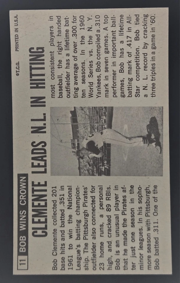 1964 Topps Giants - Роберто Клементе #11 Called Bob on Card ОТЛИЧНОЕ СОСТОЯНИЕ  - Изображение 2 из 2