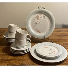 Impressions by Daniele Blue Mist Blue Rim Set 4 Cups & Saucers, 4 Bowls 4 Plates