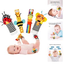 Baby Wrist Rattle Socks and Foot Finder Set, Perfect Baby Toys for 0-12 Newb...