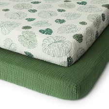 Muslin Mini Crib Sheets, Pack and Play Mattress Sheets Fitted for Pack N Play...