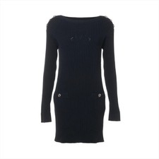 Chanel Coco Button 20 years Cotton Knit dress 36 Ladies' Navy Blue P63137K48814
