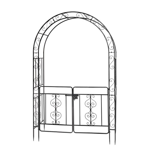 7FT Metal Garden Arch With Gate Archway Ornament For Climbing Plants/Flowers NEW - Picture 7 of 8