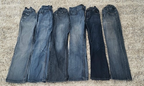 6 Pair Helix Boys Jeans Size 18 Blue Slim Boot Denim Whiskering Fades 28" Inseam