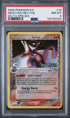 2005 POKEMON EX DELTA SPECIES #12 MEWTWO - REVERSE HOLO PSA 8