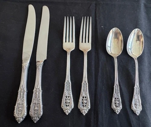 6 Pc Set Wallace Rose Point Sterling Silver 2 Ea. 9"  Knives 7" Forks  6" Spoons