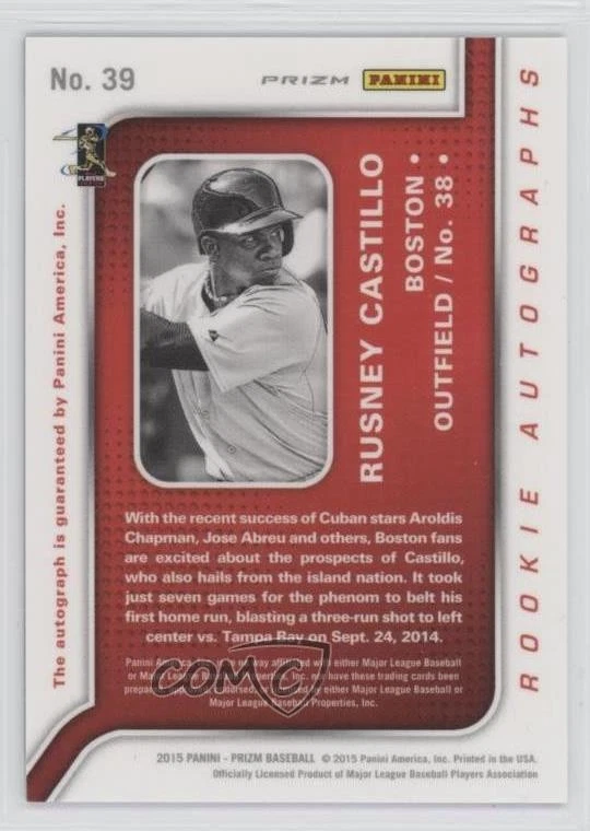 2015 Panini Prizm Purple Flash /99 Rusney Castillo #39 Rookie Auto RC - Image 2 of 2