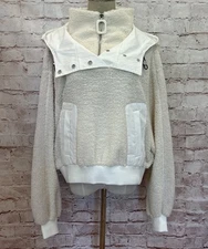 JW Anderson Womens Ivory Puller Cropped Hoodie Sweater Sherpa Pullover Size L