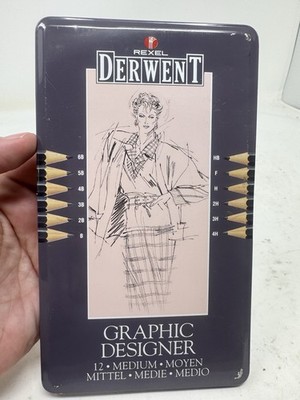 Derwent Rexel Graphic Designer 12 Medium Black Pencils Set Of 12 In Tin