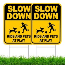 Slow Down Signs 2 Pack 16"x12" Slow Down Kids at Play Yard Sign, Double Sided...