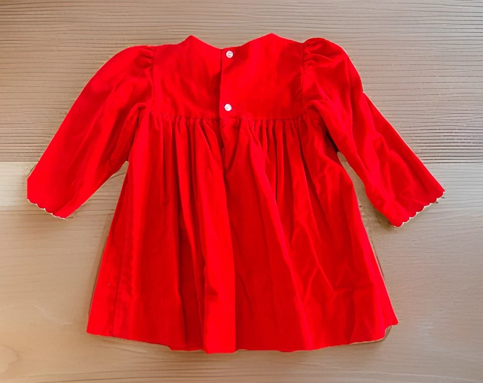 Vestido de fiesta de terciopelo rojo de colección años 90 Baby Togs niñas Navidad con ribete blanco Foto 3 de 4