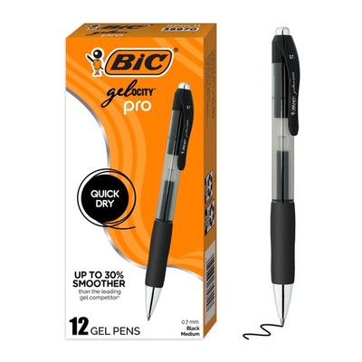 BIC Gelocity Pro Black Gel Pens Pack of 12 Smooth Comfortable Grip No Bleed