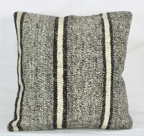 Black&White Decorative Turkish Kilim Pillow Cover 18" Vintage Kilim Sofa Pillow - Picture 3 of 9