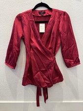 NWT - Banana Republic red satin wrap top with a v-neckline and tie waist