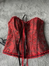 corsetto burlesque steampunk rosso e nero stringato gotico taglia M volant raso sexy