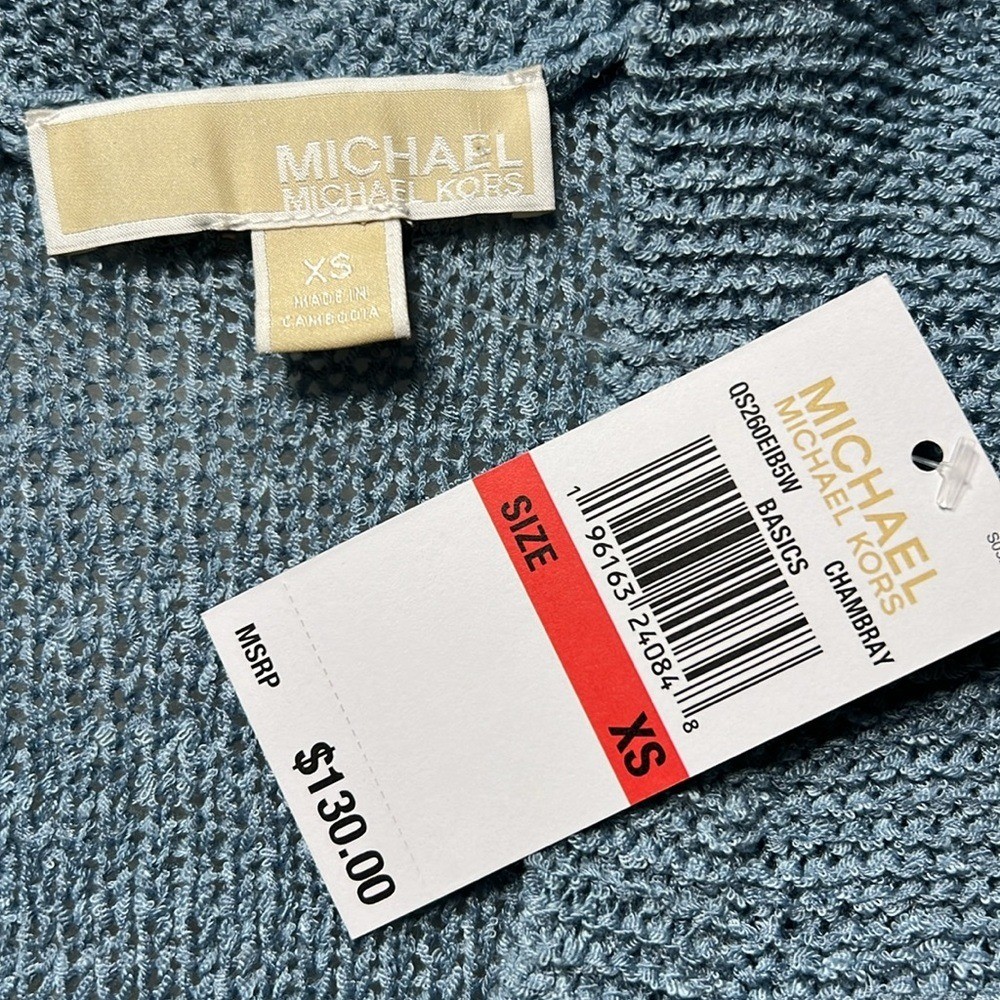 MICHAEL KORS Open Knit Crochet Long Cardigan Sweater XS Fringe Lightweight NEW thumbnail 14