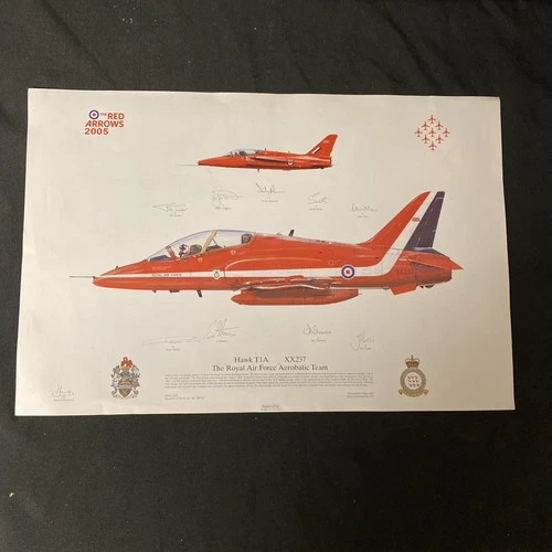 RAF RED ARROWS HAWK T1A XX237 SIGNED BY ALL THE SQUADRON PRINT 2005 RARE