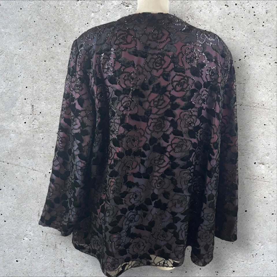 Patra Jacket Size 22 Velvet Burnout Fairy Goth Brocade Lined Black Purple R2 - Image 3 of 4
