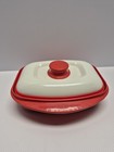 RangeMate Microwave Non-Stick Grill Pan Red White Ceramic Lid READ Cracked Paint