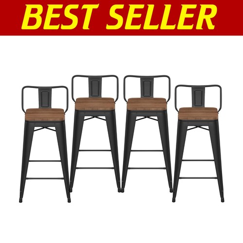 Scratch-Resistant 24" Metal Counter Stools - Set of 4 with Cross Brace Design - Picture 1 of 11