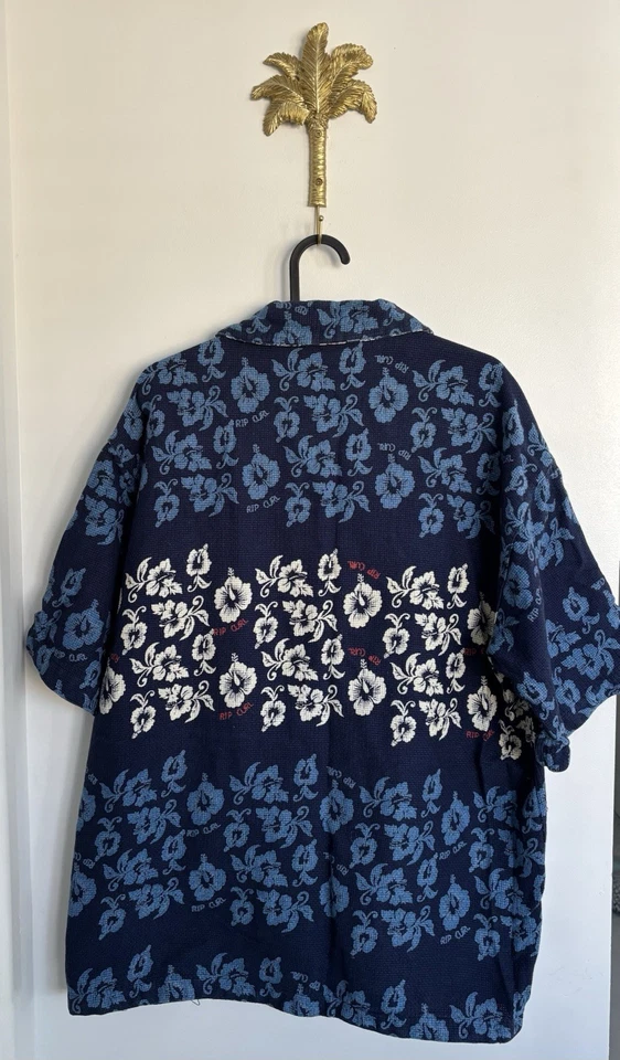 Rip Curl Vintage Surfer Blue Hawaiian Hibiscus Men’s Shirt Large Cotton Y2K - Image 3 of 4