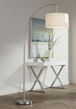 Cora Modern Arc Floor Lamp 72" Tall Brushed Nickel White Shade for Reading House