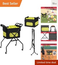 Foldable Tennis Ball Hopper Cart with Wheels, Portable Pickleball Holder Cadd...