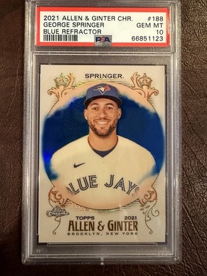 Topps 2021 Allen & Ginter Chrome George Springer #188 Blue Refractor /150 PSA 10