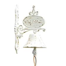 Sungmor Cast Iron Doorbells, Rustic White Wall Mounted Door Chime & Welcome Sign