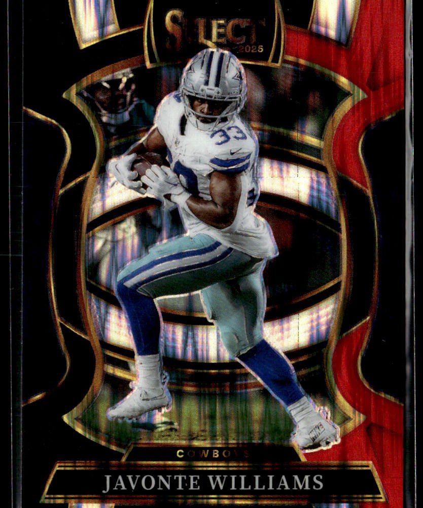 2025 Panini Select #97 Javonte Williams Black and Red Prizm Shock