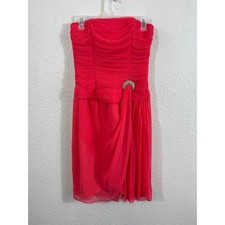Vintage Victor Costa Coral Chiffon Strapless Ruched Cocktail Dress Small