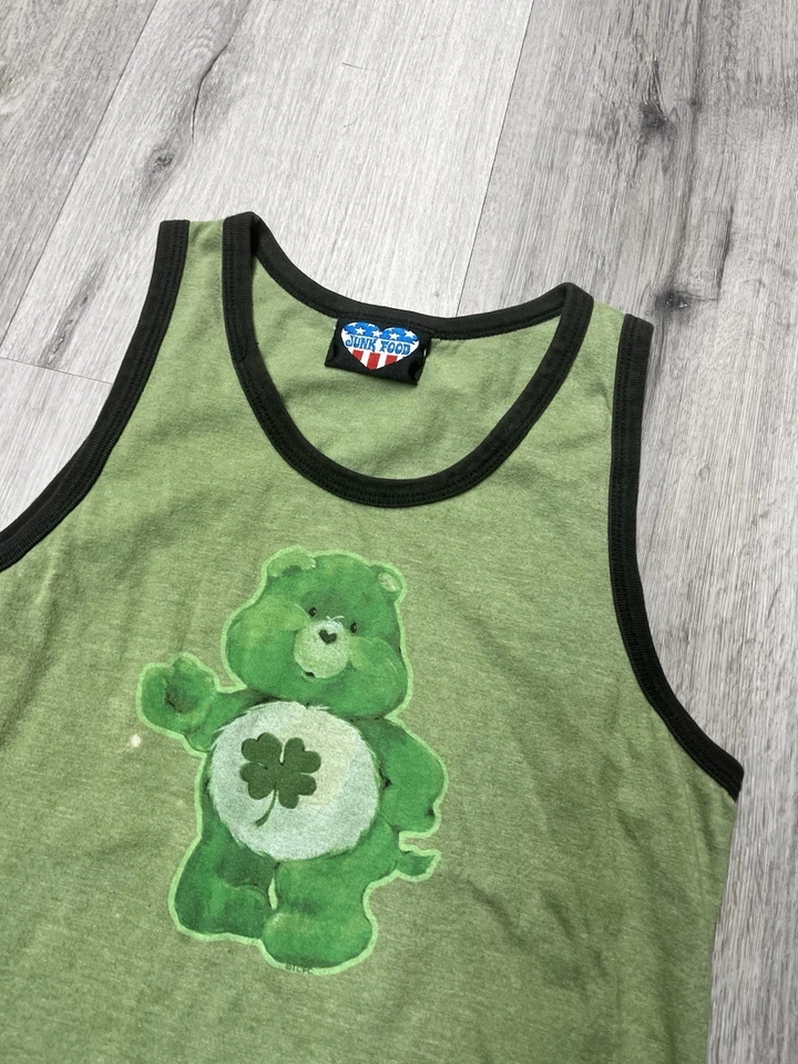 Camiseta sin mangas verde vintage años 2000 comida chatarra cuidado osos talla grande Foto 3 de 4