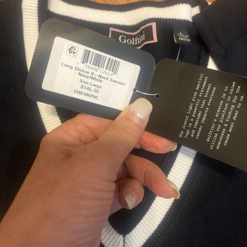 NWT $140 Golftini Long Sleeve V Neck Golf Sweater Navy/White Signature Logo M - Bild 9 von 9