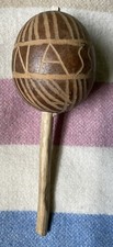 Primitive Brown Maraca Rattle Hand Carved Gourd Folk Art Nassau Bahamas 1963