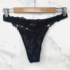 Vintage Claire Pettibone Gothic HI Cut Black Lace Panties Thong String Bikini L