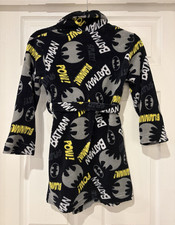 Batman Boys Fleece Robe Size 8 Black/Gray/Yellow Tie Belt Collared