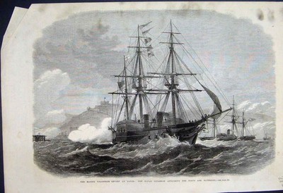 Alter antiker Druck 1867 Dover Marine Suadron Forts Batterien Osterrückblick 19.