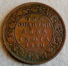 1920 India One Quarter (1/4) Anna coin  Bombay  KM# 512 
