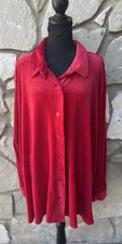 Woman Within Red Velvet Velour Tunic Top 5X 38/40 Button Up Collared Excellent
