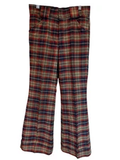 70's Vintage Mens Sears Put on Shop Flare Bell bottom Leg Red Blue Plaid Sz 28