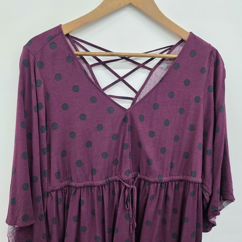 Top túnica tórrida para mujer púrpura a lunares atado cintura talla 1X cuello en V manga 3/4 - Imagen 9 de 15