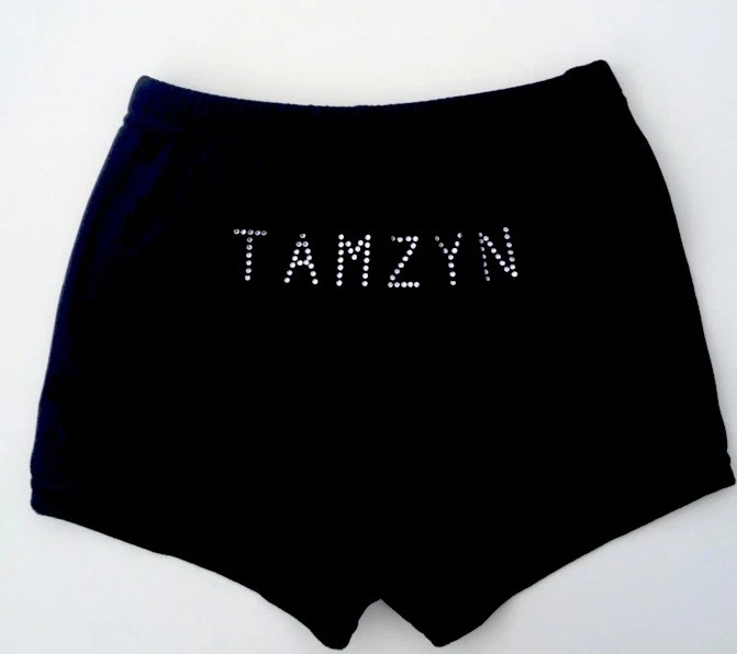 Personalised Gymnastic Shorts.Black Velour Name Hot Pants.Dance