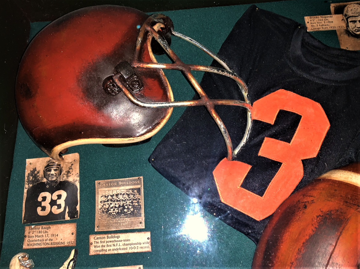 Vintage Football Memorabilia Shadowbox Depicting Historical