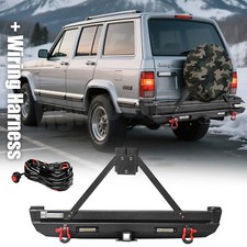 Offroad Rear Bumper Led Lights Tire Carrier Wire For 1984-2001 Jeep Cherokee Xj