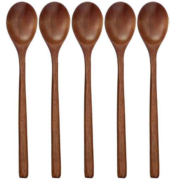 Wooden Spoon Long handle Wooden Spoon For Soups Coffee Cooking Desert (5 Spoons)