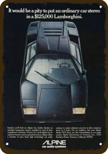 1980 ALPINE CAR STEREO & LAMBORGHINI Car Vntg-Look DECORATIVE REPLICA METAL SIGN