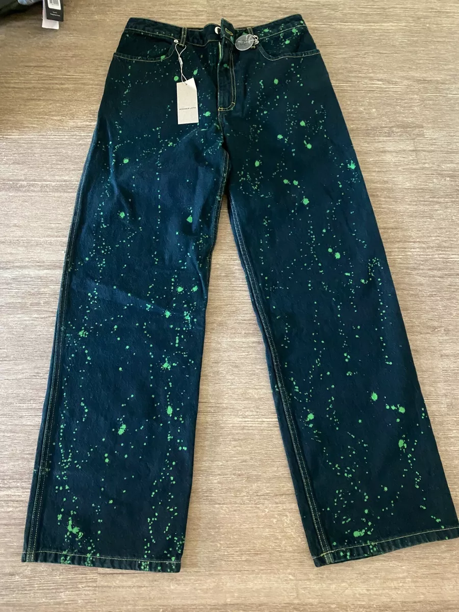 ECKHAUS LATTA Blue & Green Wide-Leg Jeans paint splatter size