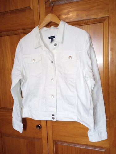 NWOT White Denim Mens XL Trucker Jacket by IZOD Cotton blend IRL measures below - Picture 19 of 24